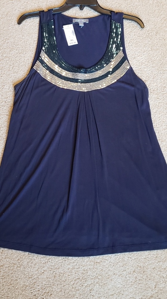 NWT XL Dressbarn Navy shirt with sequin neckline